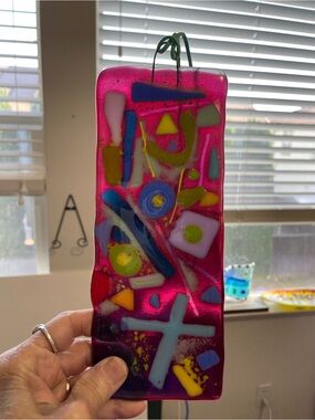 “ Dreams “Fused Art Glass  Hanging Plaque 8.5”x3.5”Original Design